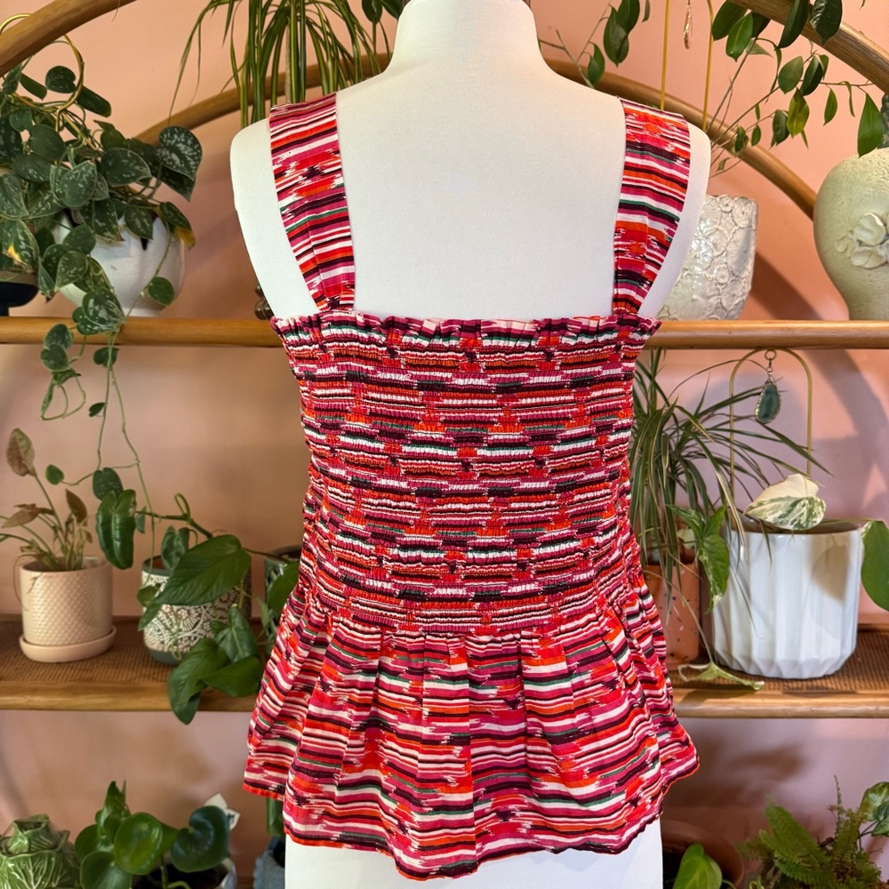 LOFT Red Pink Striped Smocked Sleeveless Top Size Large - Picture 6 of 9